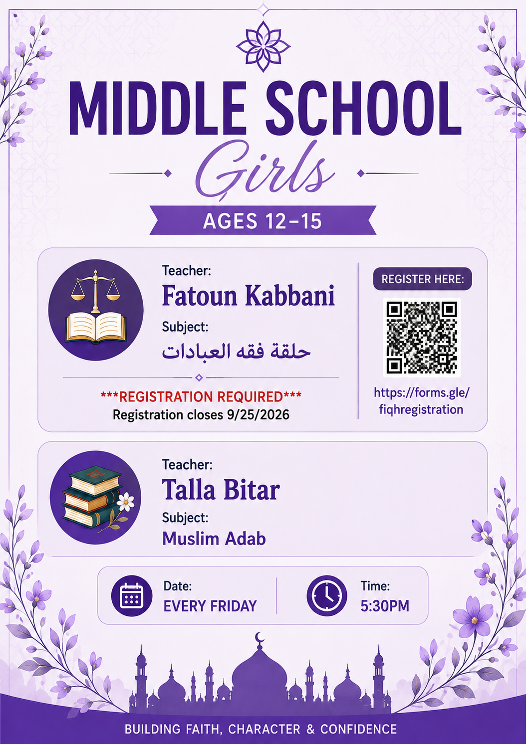 Fiqh &  Adab of Muslimah fo Middle School Girls Ages 12-15 flyer